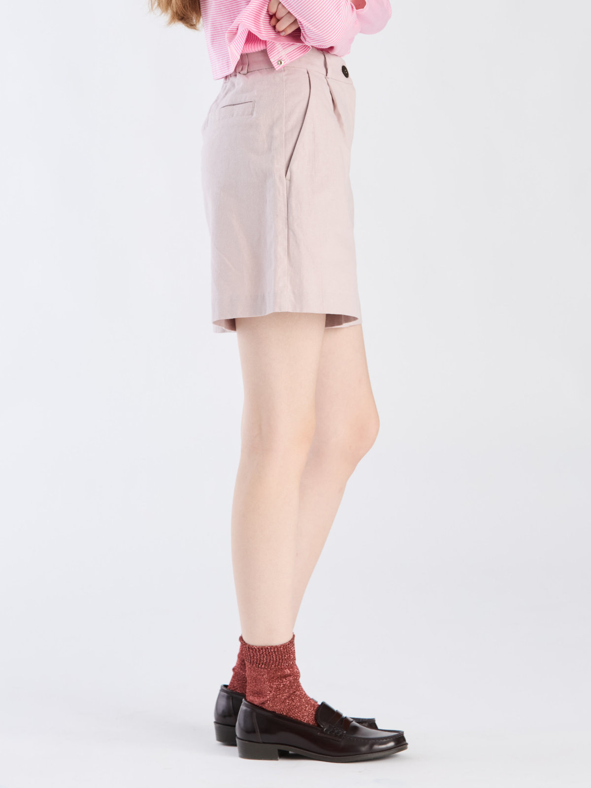 To b. by agnès b. 【Outlet】リネンコットンキャンバスショートパンツ ピンク