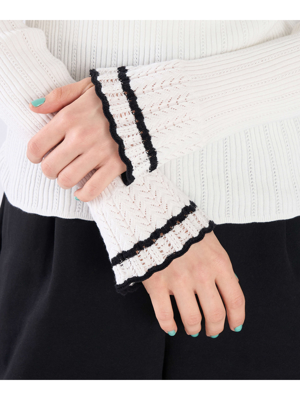 To b. by agnès b. コットン オープンワーク ニット プルオーバー ホワイト