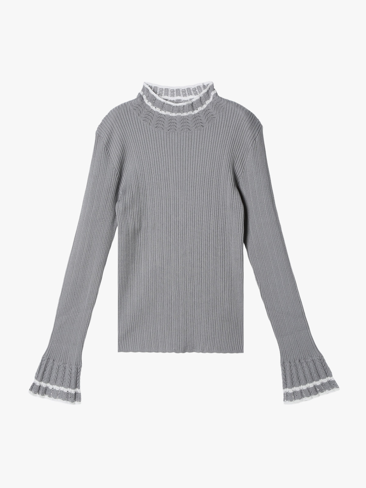 To b. by agnès b. コットン オープンワーク ニット プルオーバー グレー