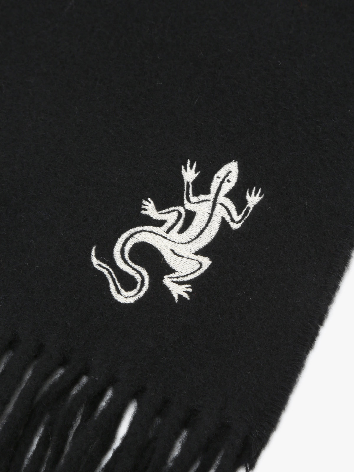 HOMME メンズ アイコニック 刺繍 ウール マフラー "Lezard" ブラック