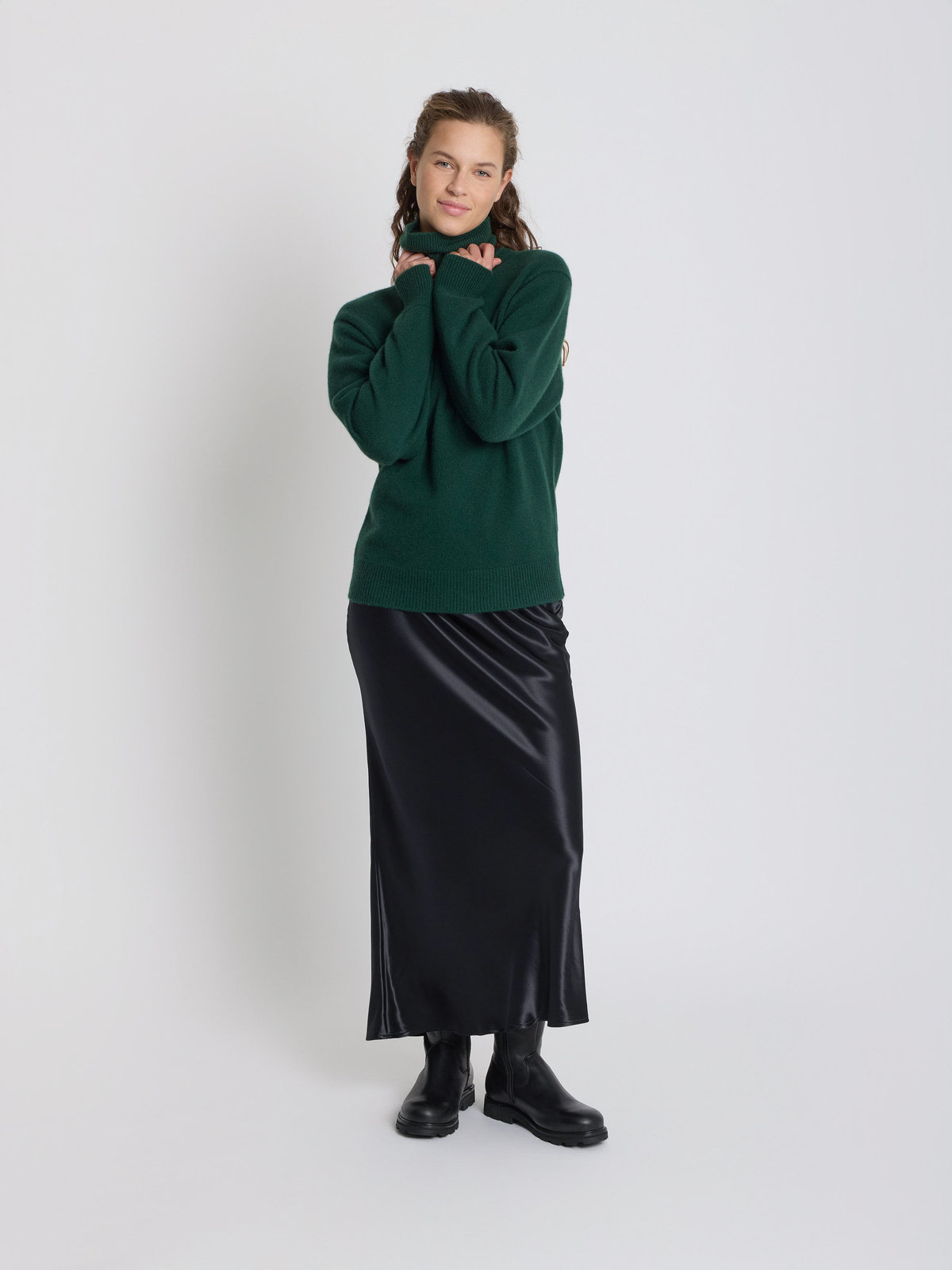 FEMME ウィメンズ カシミヤ タートルネック ニット プルオーバー "Ab" グリーン