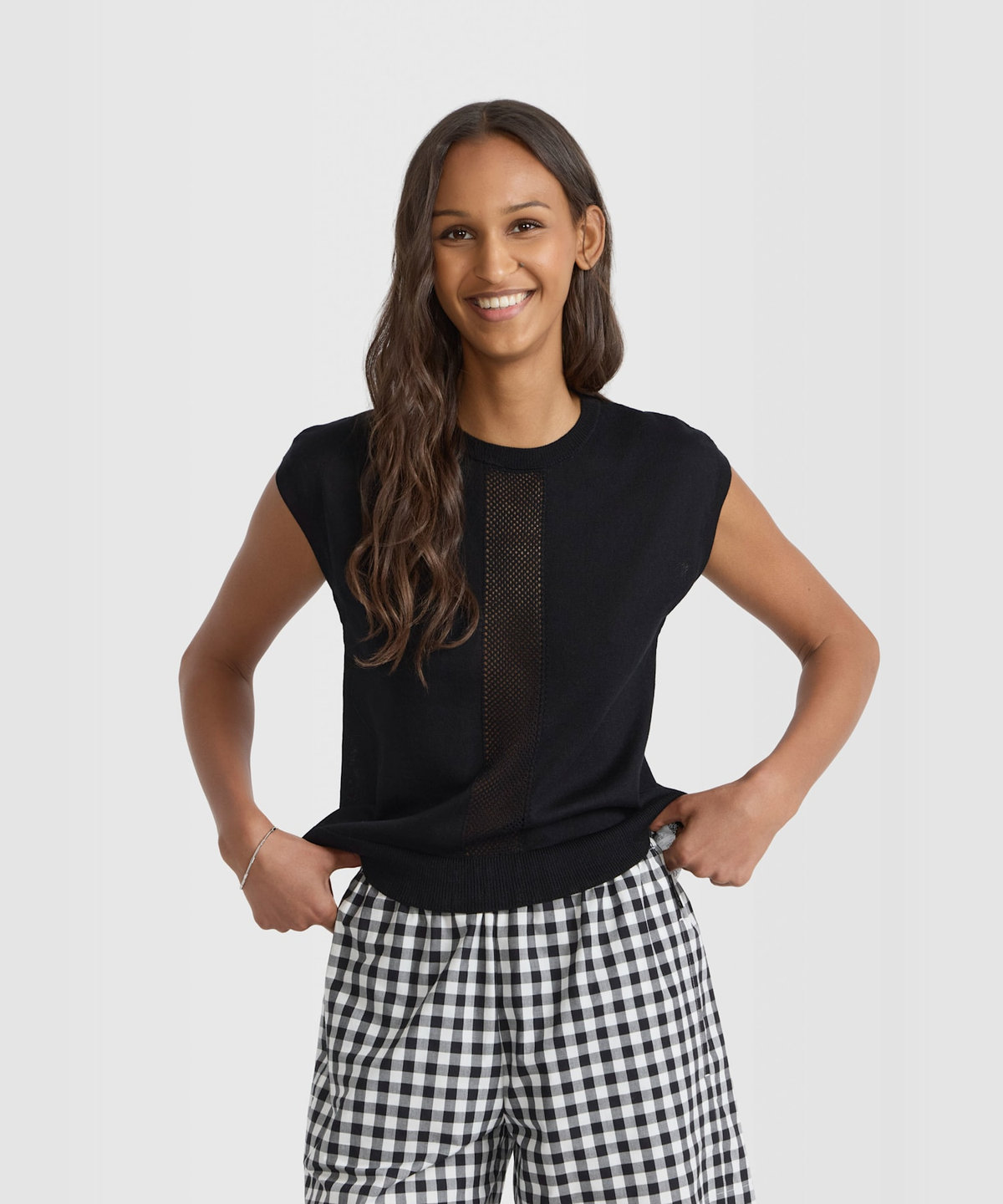 FEMME ウィメンズ コットン ニット ノースリーブ プルオーバー "Rickie" ブラック
