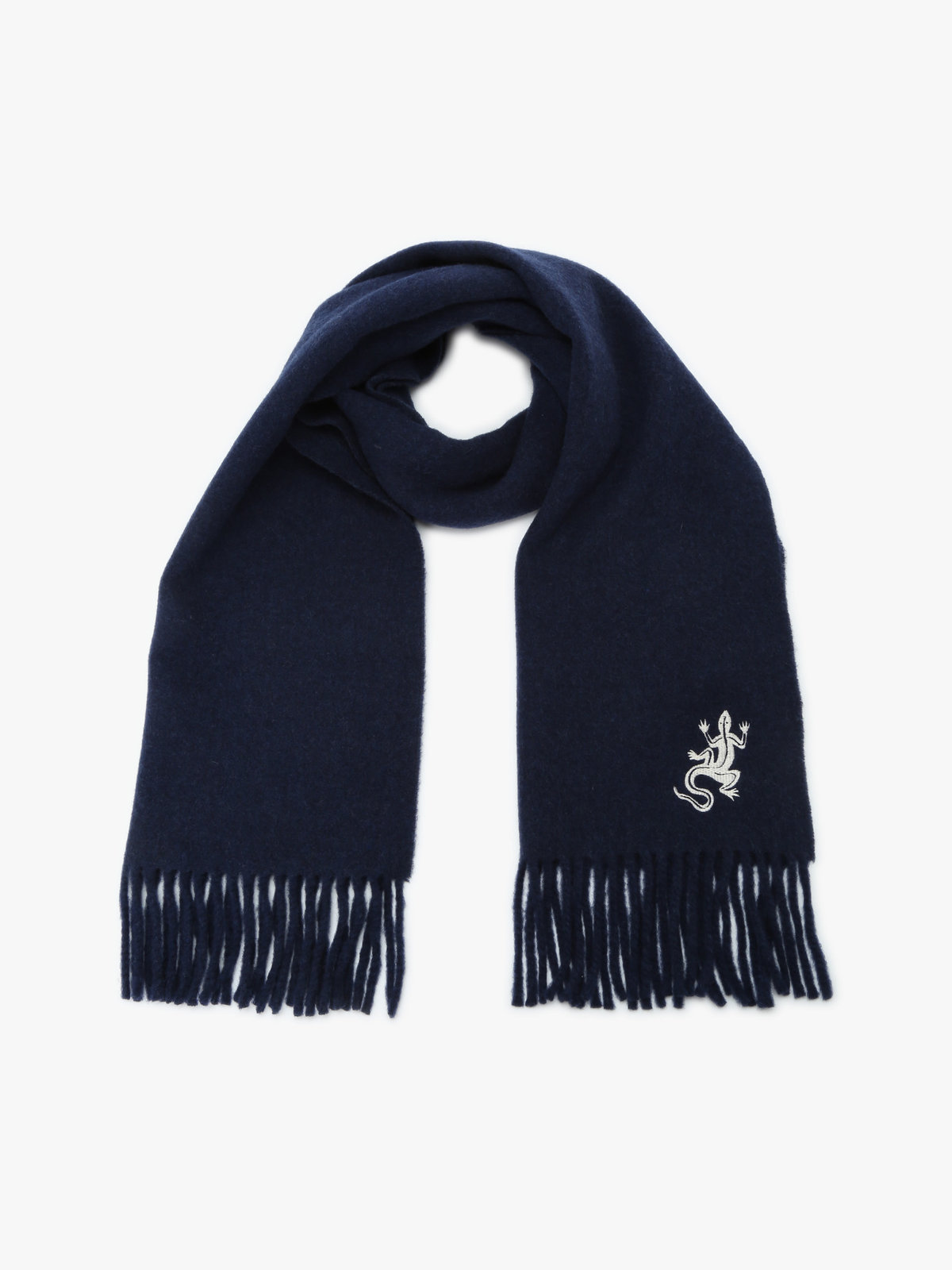 HOMME メンズ アイコニック 刺繍 ウール マフラー "Lezard" ブルー系その他