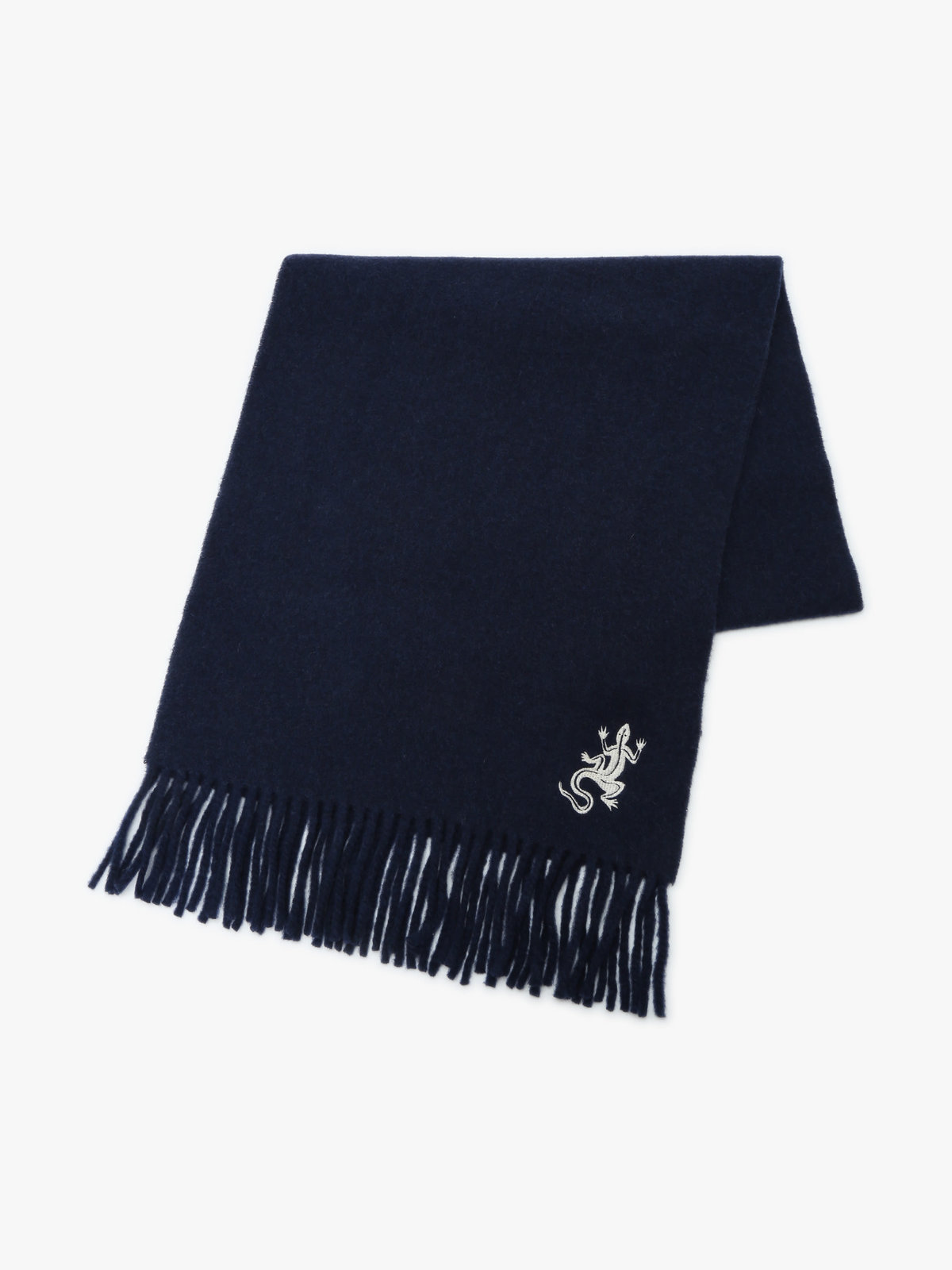 HOMME メンズ アイコニック 刺繍 ウール マフラー "Lezard" ブルー系その他