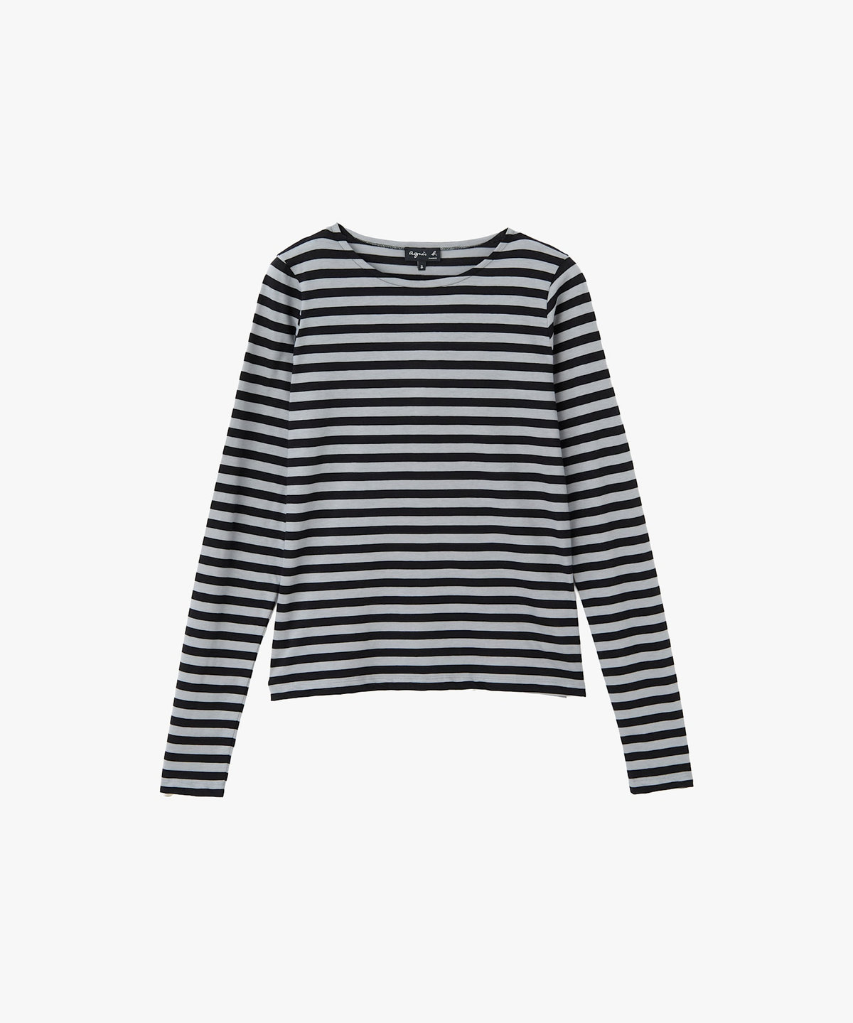 FEMME ウィメンズ 細ボーダー オーガニックコットン クルーネック 長袖 Tシャツ "Knoxy" ブラック×ベージュ