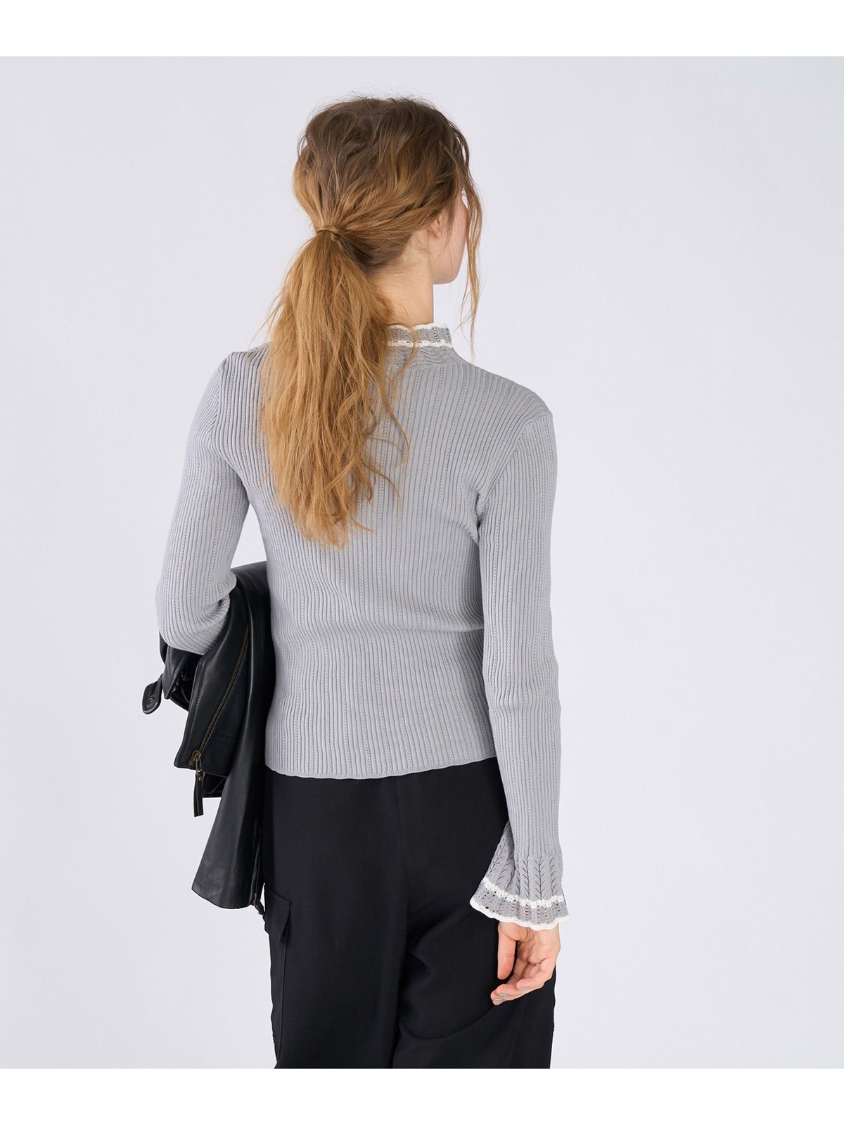 To b. by agnès b. コットン オープンワーク ニット プルオーバー グレー