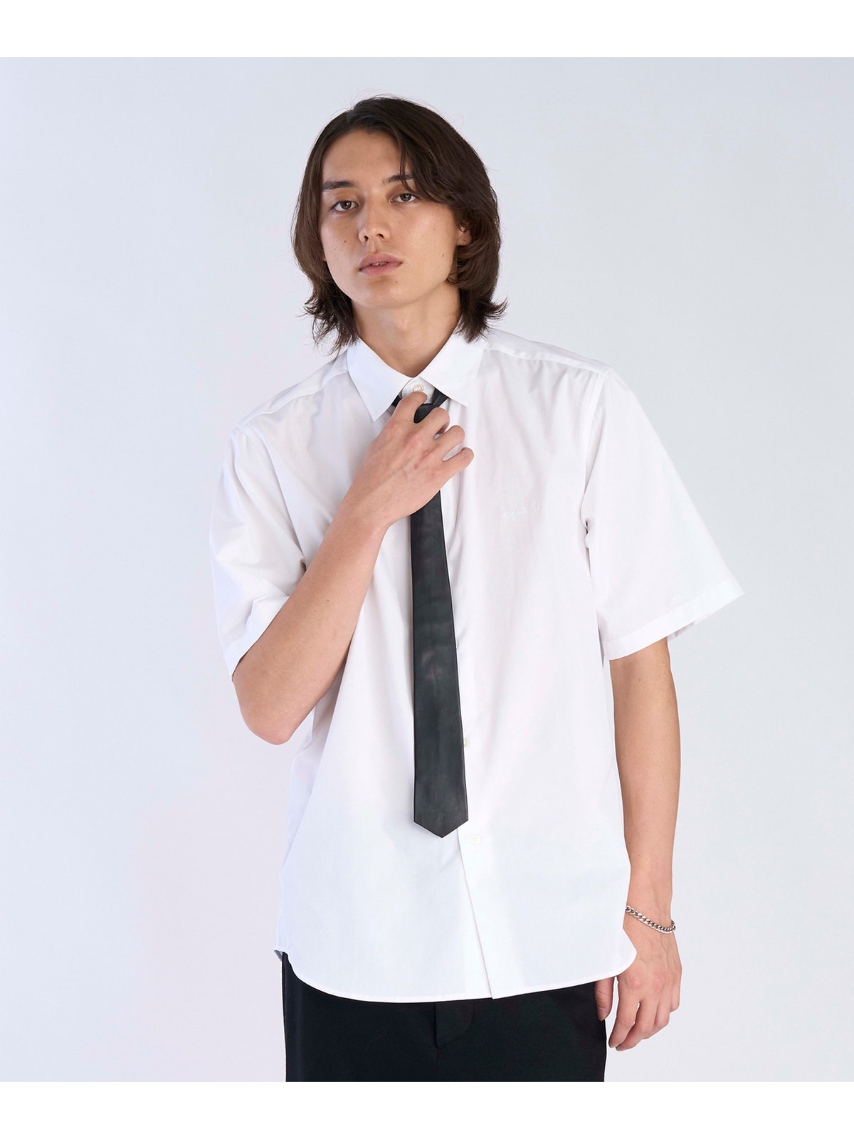 HOMME メンズ メンズ ロゴ 刺繍 半袖 シャツ ”Andy” ホワイト