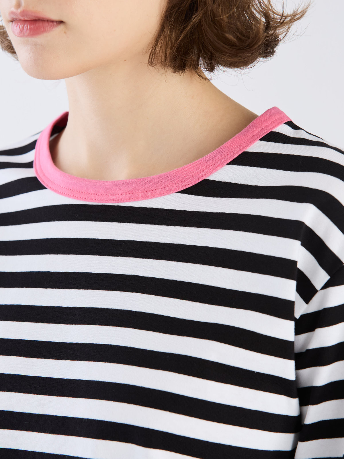 FEMME ウィメンズ 細ボーダー コットン 長袖 Tシャツ "Biotop" ブラック