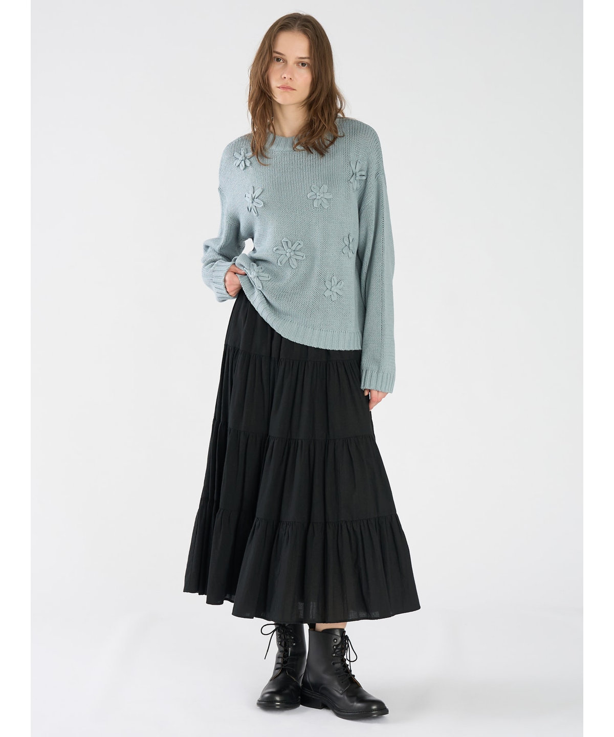 To b. by agnès b. フラワーモチーフ ニットプルオーバー ブルー
