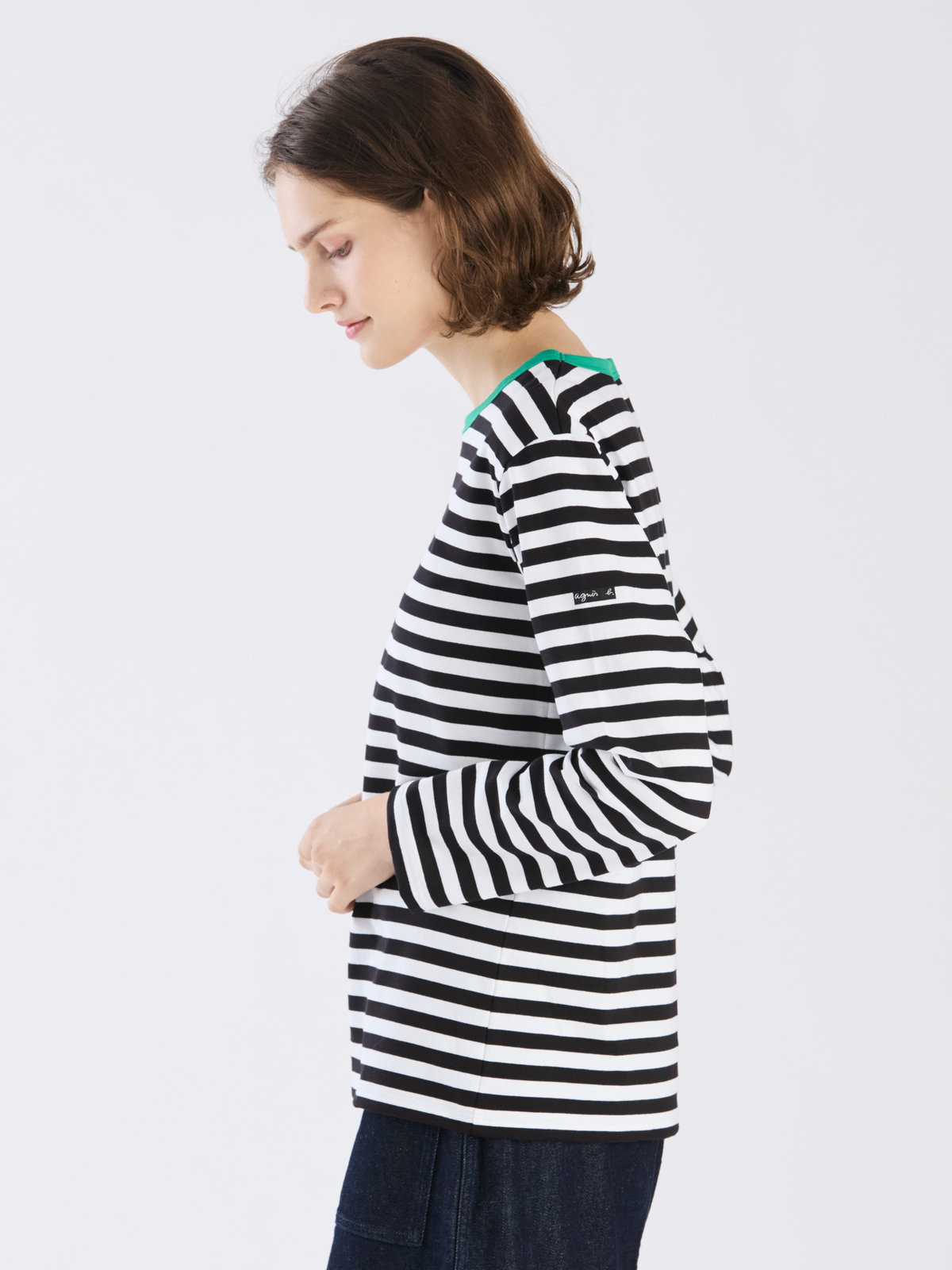 FEMME ウィメンズ 細ボーダー コットン 長袖 Tシャツ ”Biotop” ブラック