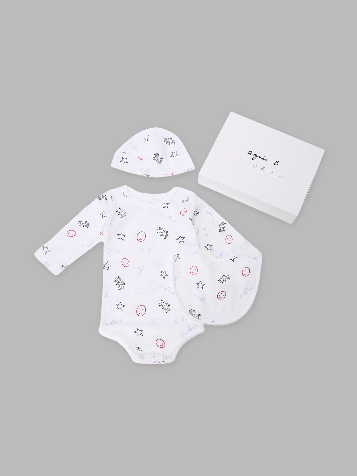 ENFANT ベビー ベビー コットン 長袖ボディ・スタイ・帽子 3点セット ホワイト