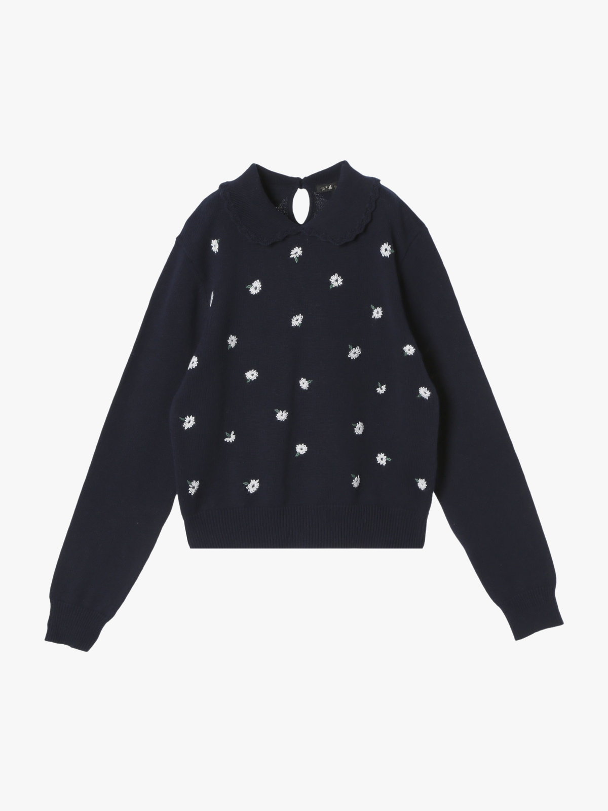 To b. by agnès b. フラワー 刺繍 コットン ニット プルオーバー ネイビー