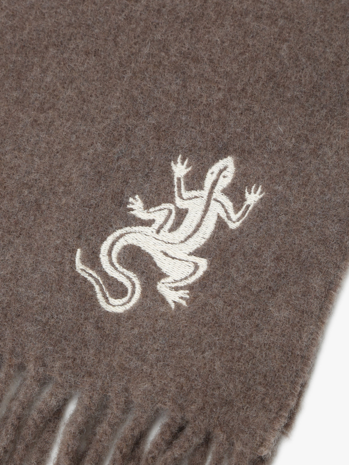 HOMME メンズ アイコニック 刺繍 ウール マフラー "Lezard" グレー