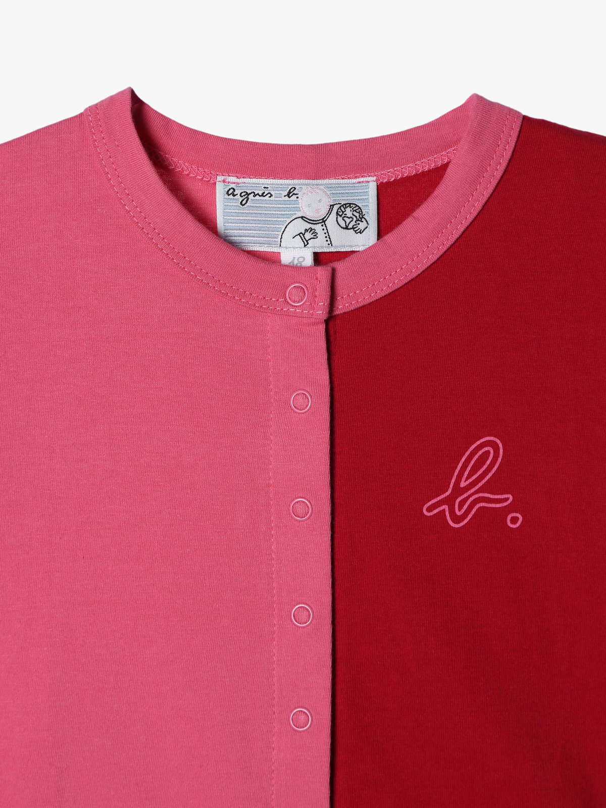 ENFANT ベビー ベビー バイカラー "b."ロゴ コットン 長袖 カーディガンプレッション レッド