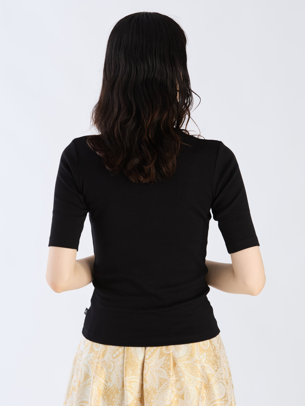 FEMME ウィメンズ オーガニックコットン 半袖 ハイネックTシャツ "Vian" ブラック