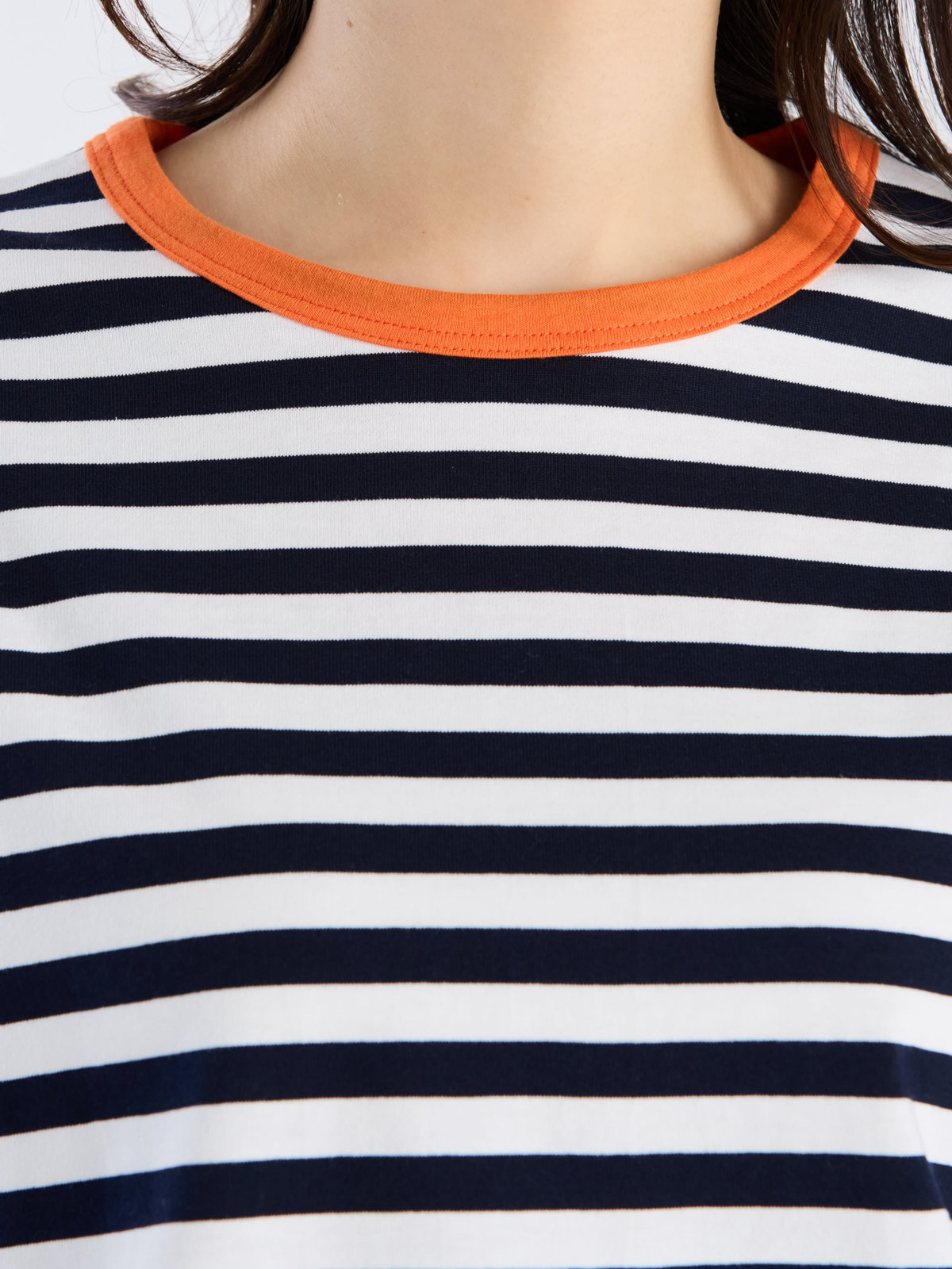 FEMME ウィメンズ 細ボーダー コットン 長袖 Tシャツ "Biotop" オレンジ系その他