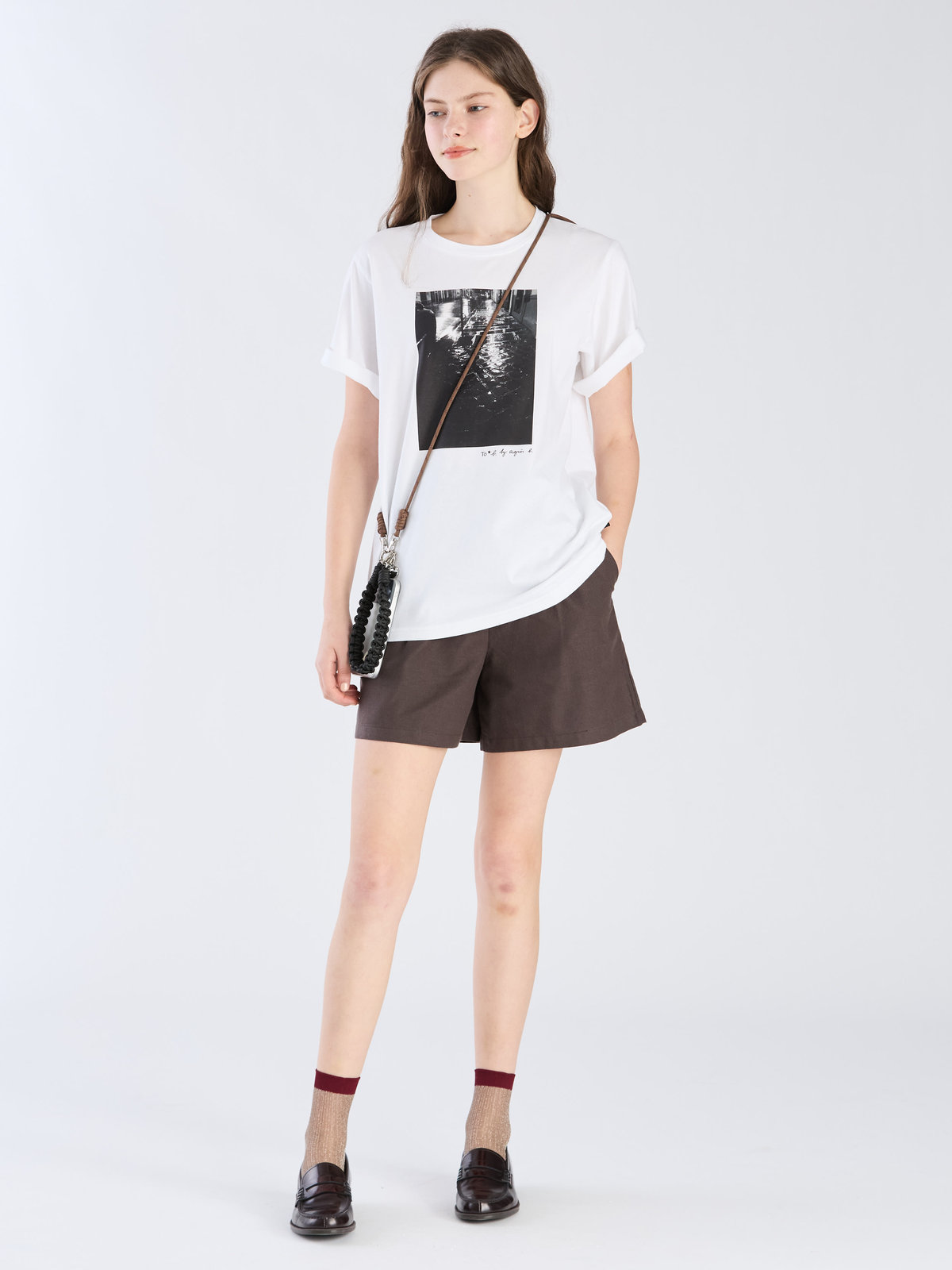 To b. by agnès b. 【Outlet】リネンコットンキャンバスショートパンツ グレー×ブラック