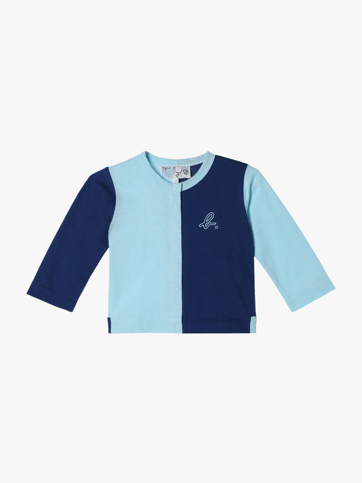 ENFANT ベビー ベビー バイカラー "b."ロゴ コットン 長袖 カーディガンプレッション ブルー