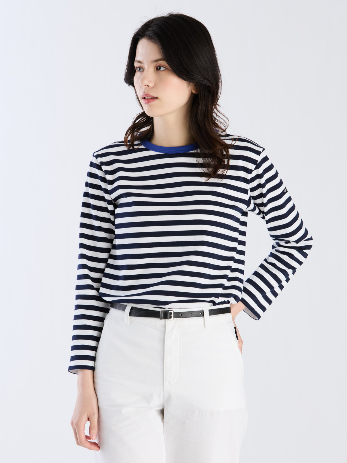 FEMME ウィメンズ 細ボーダー コットン 長袖 Tシャツ ”Biotop” ブルー系その他