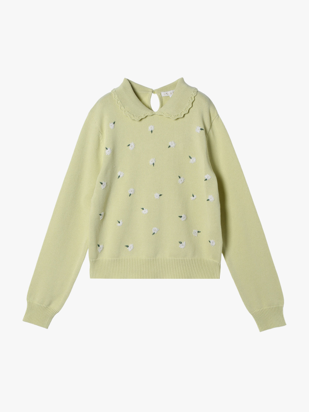 To b. by agnès b. フラワー 刺繍 コットン ニット プルオーバー グリーン