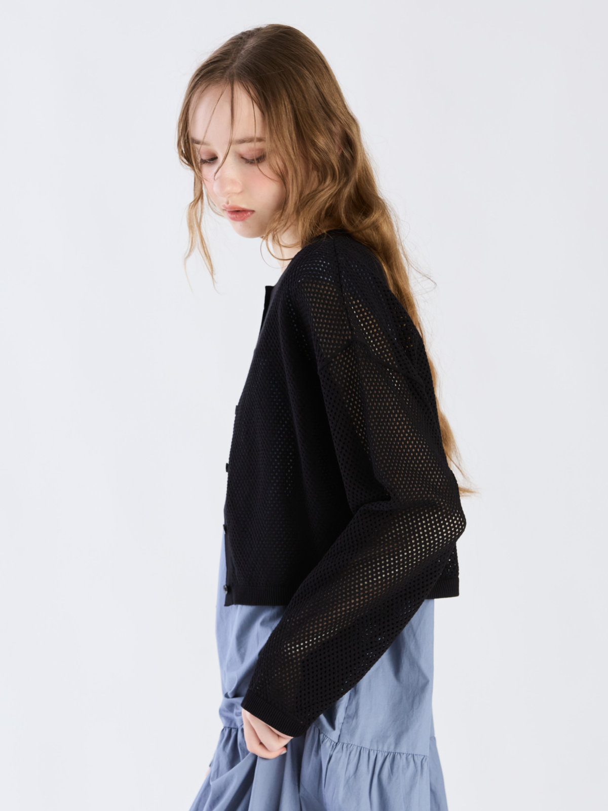 To b. by agnès b. 【Outlet】メッシュニットカーディガン ホワイト×ブラック