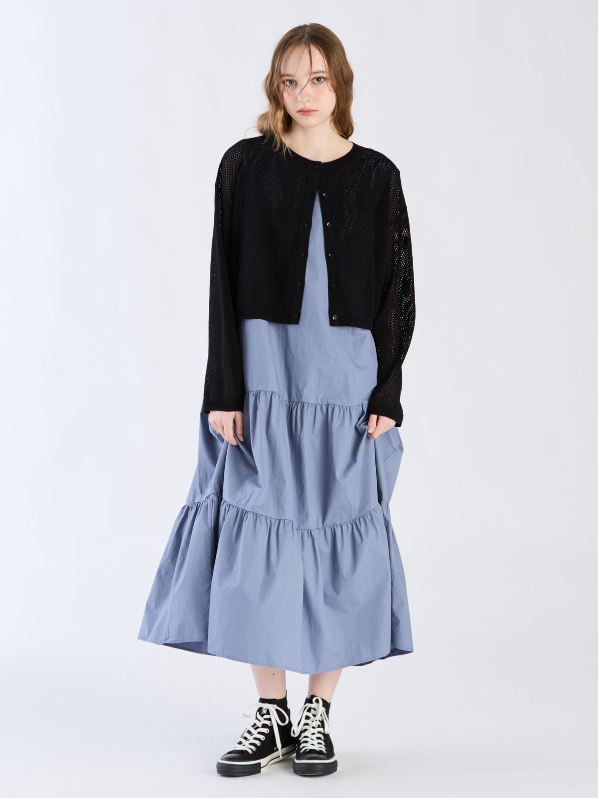 To b. by agnès b. 【Outlet】メッシュニットカーディガン ホワイト×ブラック