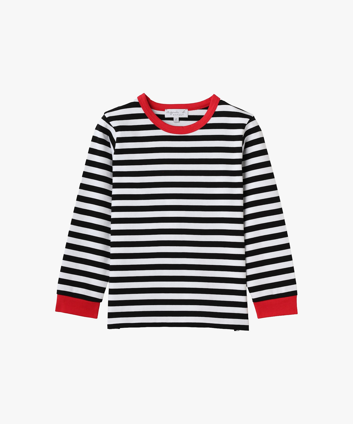 ENFANT ユニセックス キッズ ボーダー コットン 長袖 Tシャツ ホワイト×ブラック