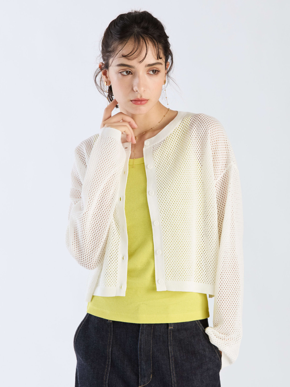 To b. by agnès b. 【Outlet】メッシュニットカーディガン ホワイト