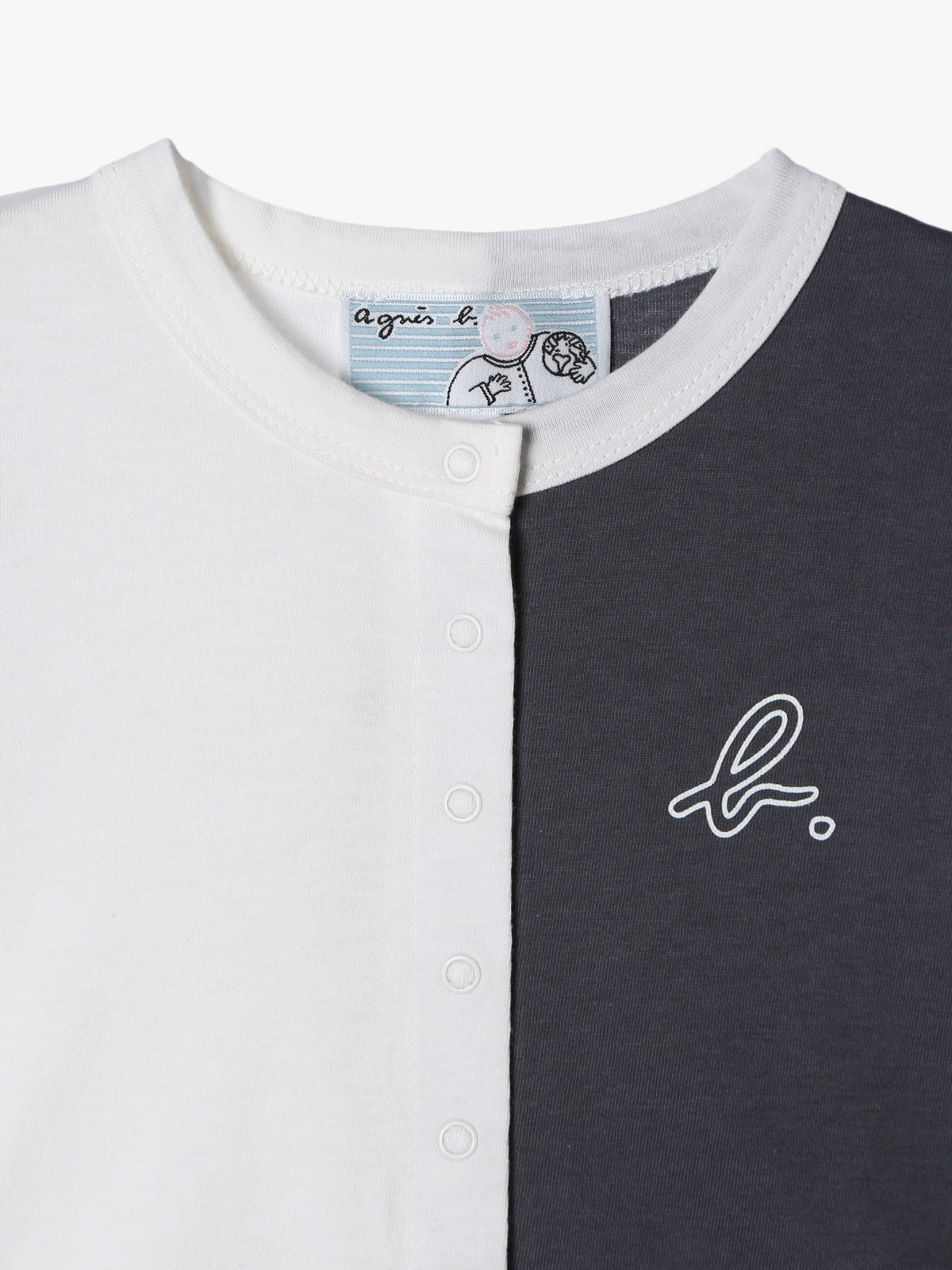 ENFANT ベビー ベビー バイカラー "b."ロゴ コットン 長袖 カーディガンプレッション グレー