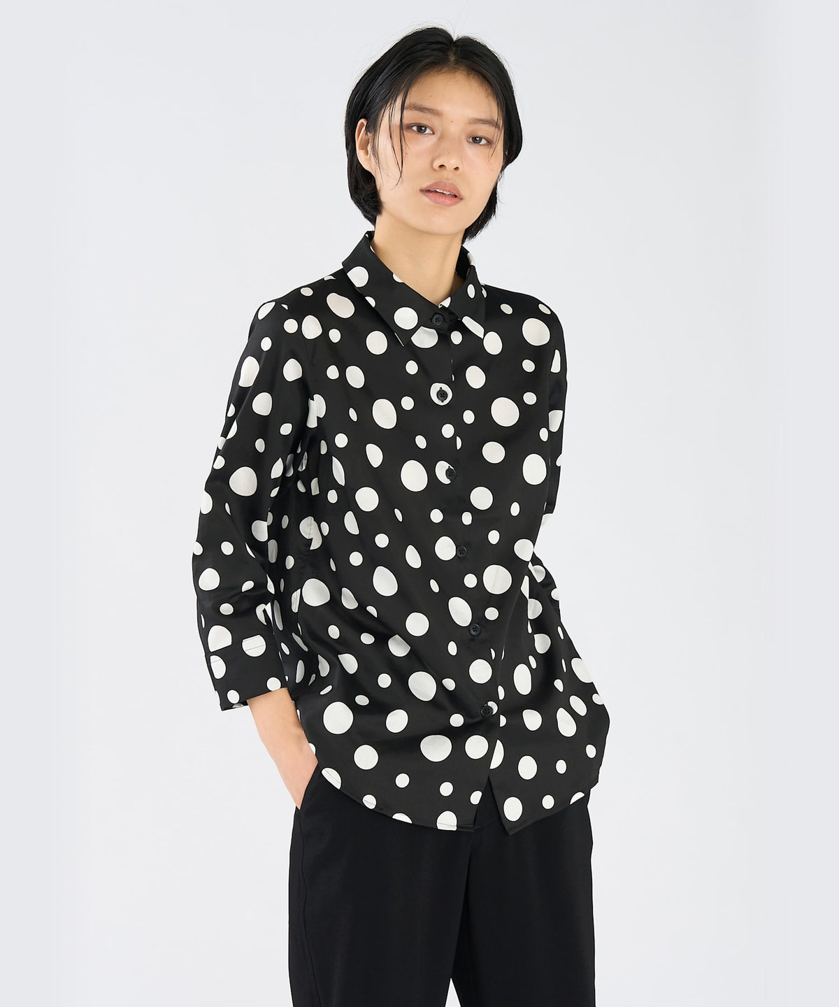 FEMME ウィメンズ ドット コットン 長袖 ブラウス "Jasmine" ブラック