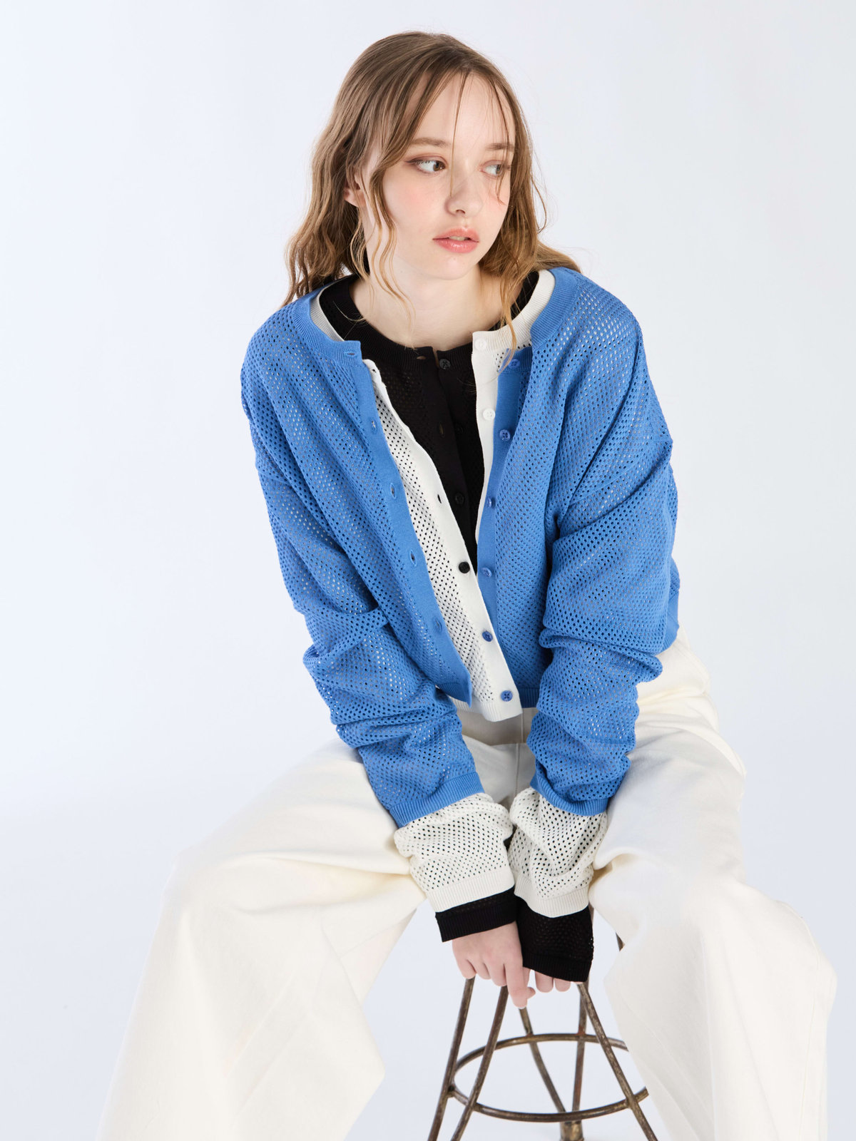 To b. by agnès b. 【Outlet】メッシュニットカーディガン ブルー