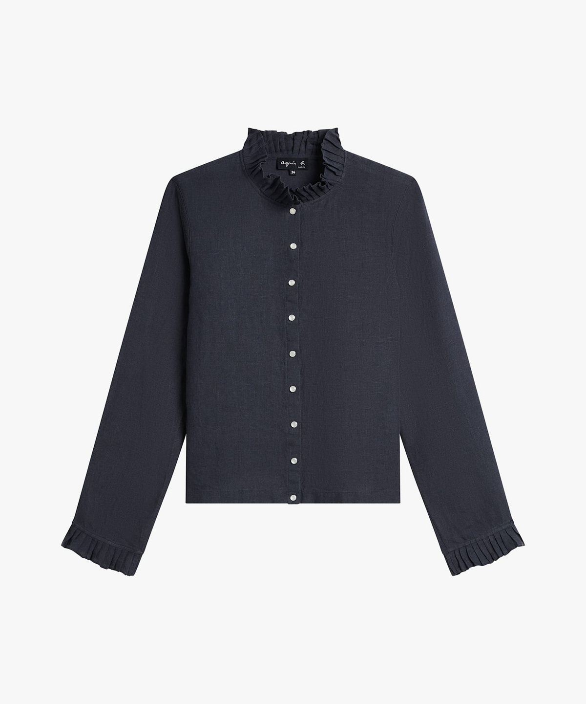 FEMME ウィメンズ フリル リネン 長袖 カーディガンブラウス グレー