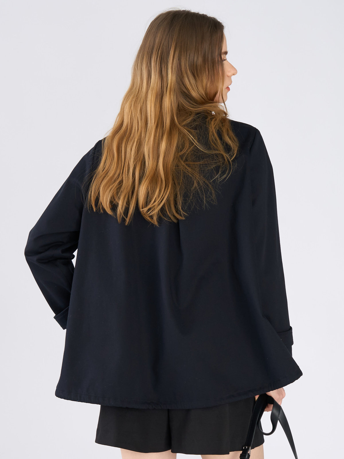 To b. by agnès b. コットン スタンドカラー ジップアップ ショートコート ネイビー