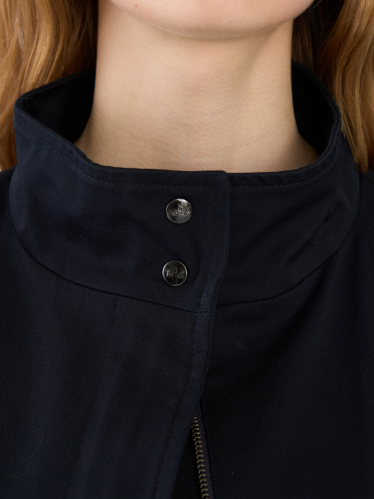 To b. by agnès b. コットン スタンドカラー ジップアップ ショートコート ネイビー