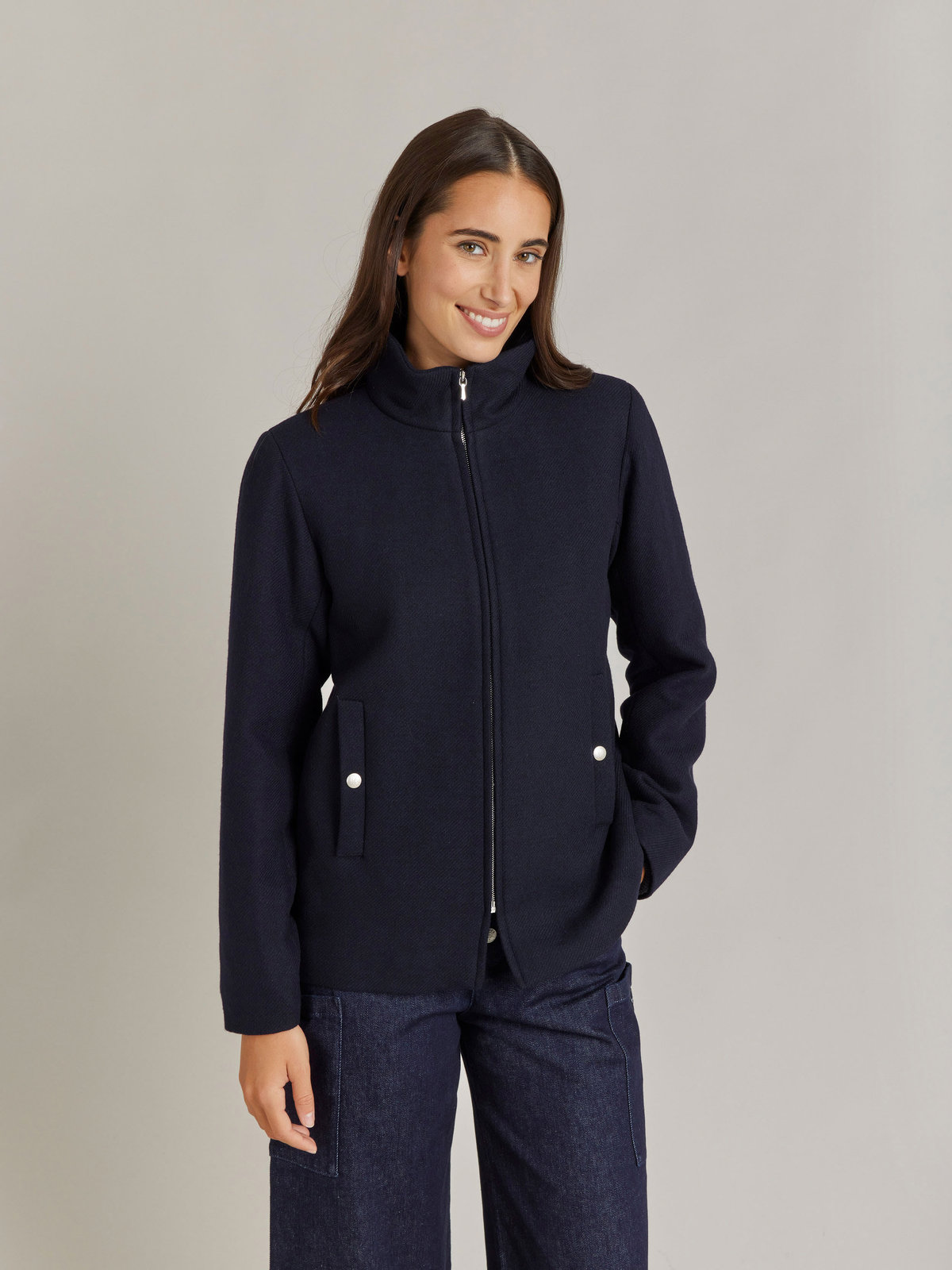 FEMME ウィメンズ 【Outlet】ウール スタンドカラージャケット "Olympe" ブルー系その他