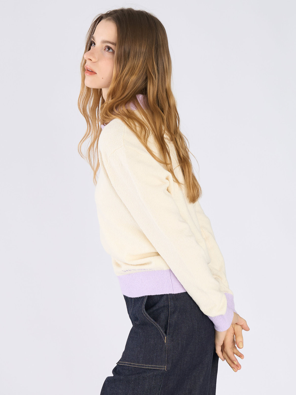 To b. by agnès b. バイカラー ポロ ニット プルオーバー オフホワイト