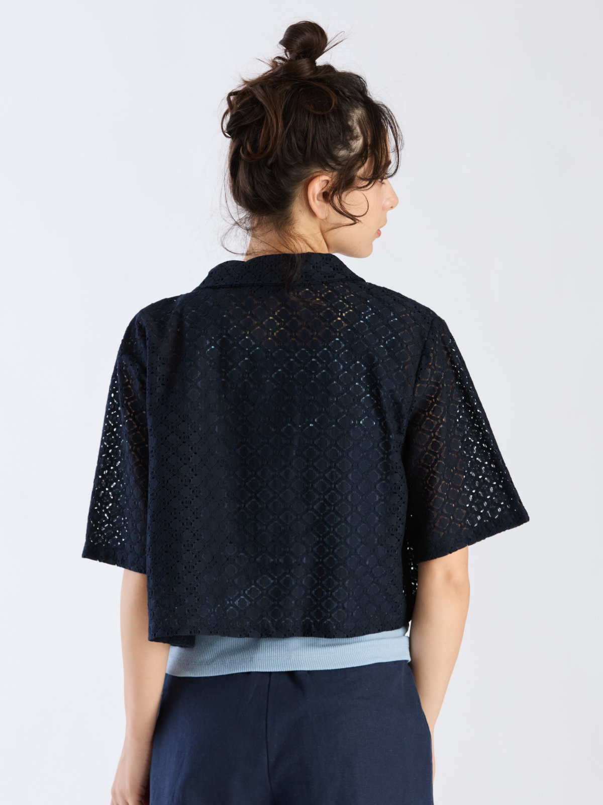 To b. by agnès b. 【Outlet】オプティカルレースシャツ ネイビー