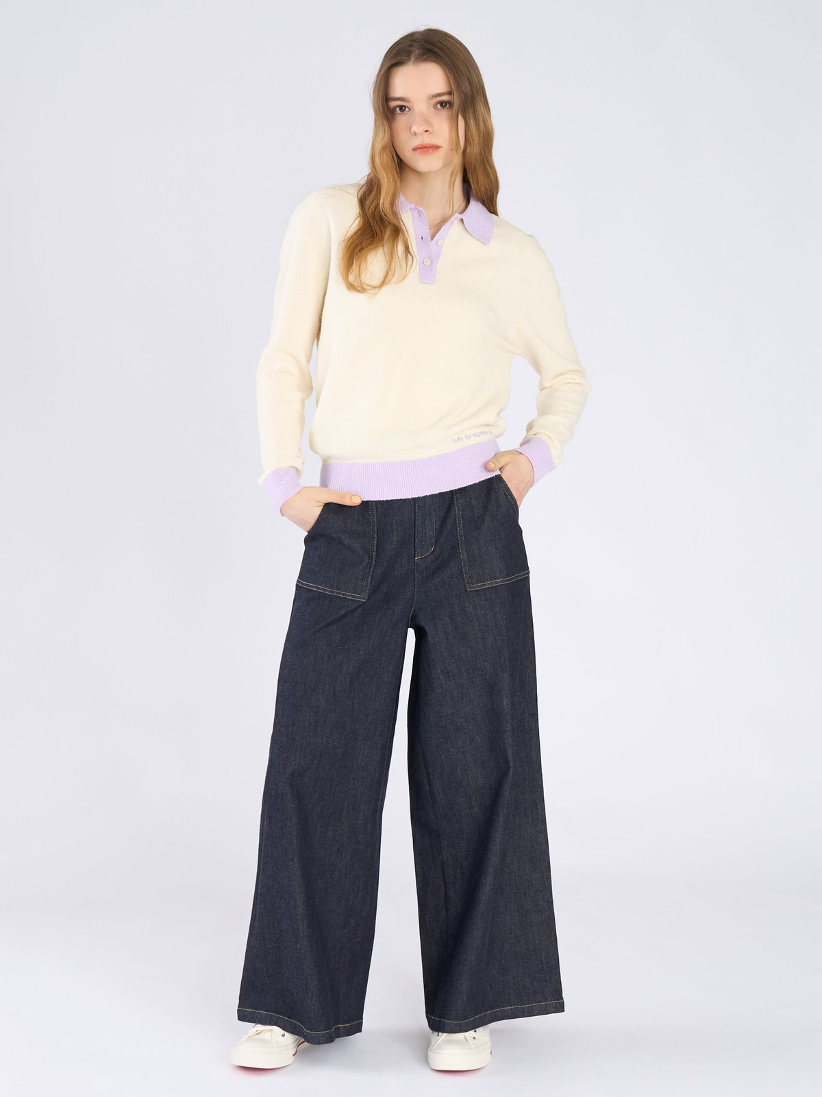 To b. by agnès b. バイカラー ポロ ニット プルオーバー オフホワイト