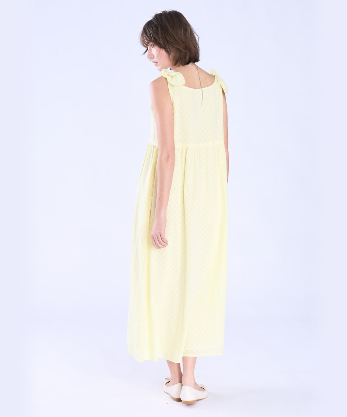 To b. by agnès b. フラワー コットン カット ジャカード ワンピース イエロー