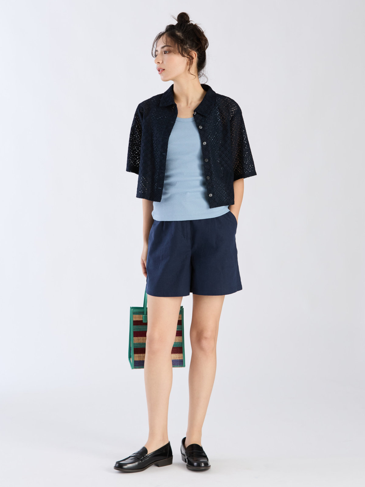 To b. by agnès b. 【Outlet】オプティカルレースシャツ ネイビー