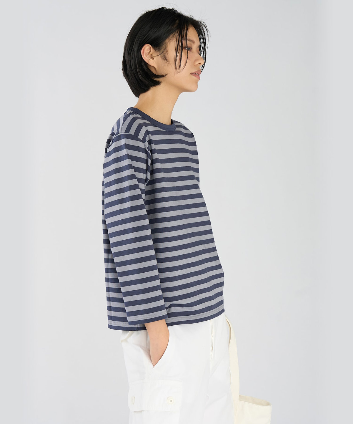 FEMME ウィメンズ 細ボーダー コットン 七分袖 Tシャツ "Lil Cool" マルチ