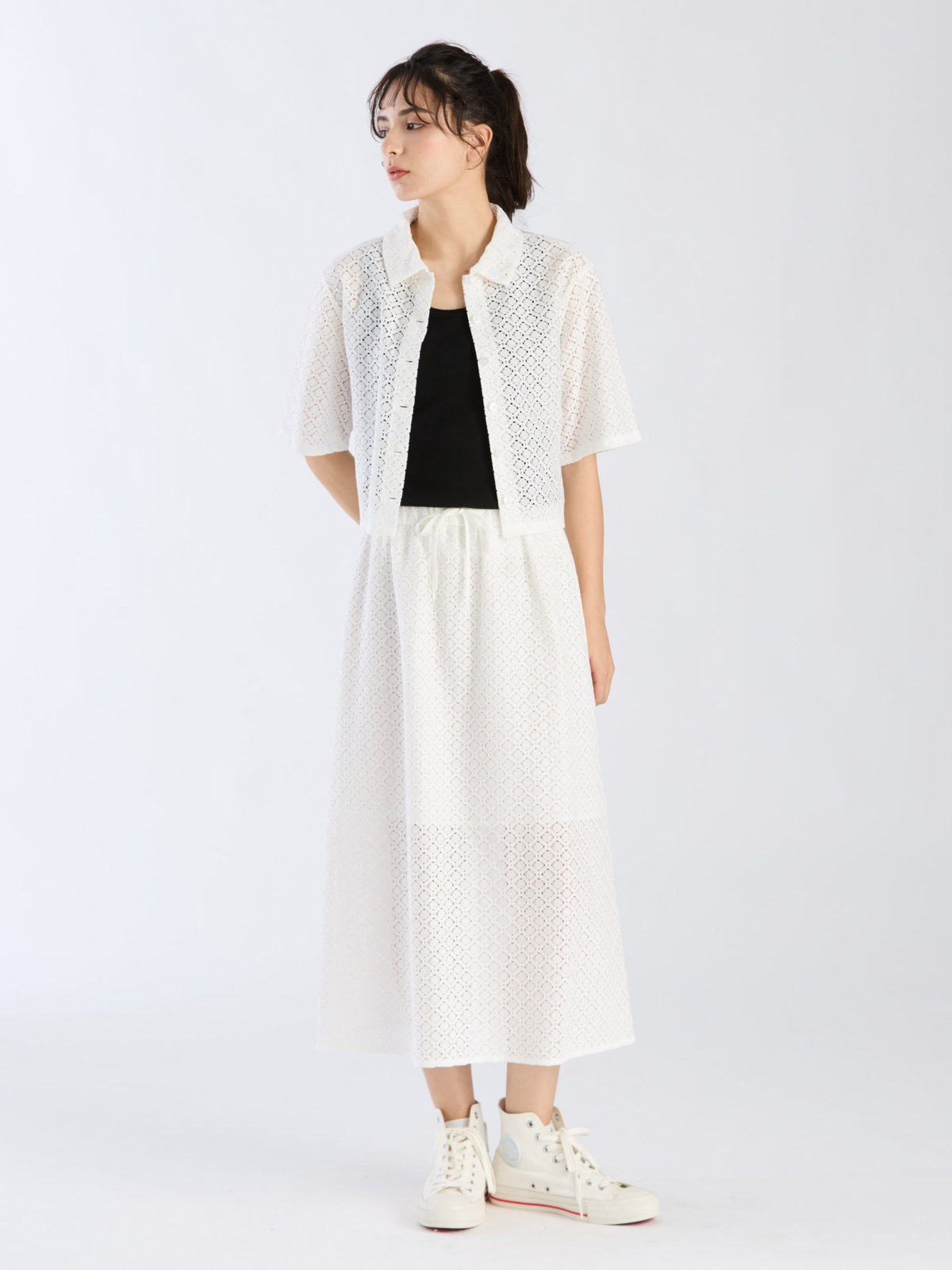 To b. by agnès b. 【Outlet】オプティカルレーススカート ホワイト