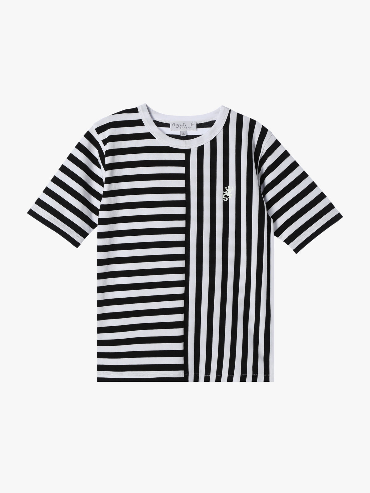 ENFANT ユニセックス キッズ 細ボーダー コットン 半袖 Tシャツ Lezard ホワイト×ブラック