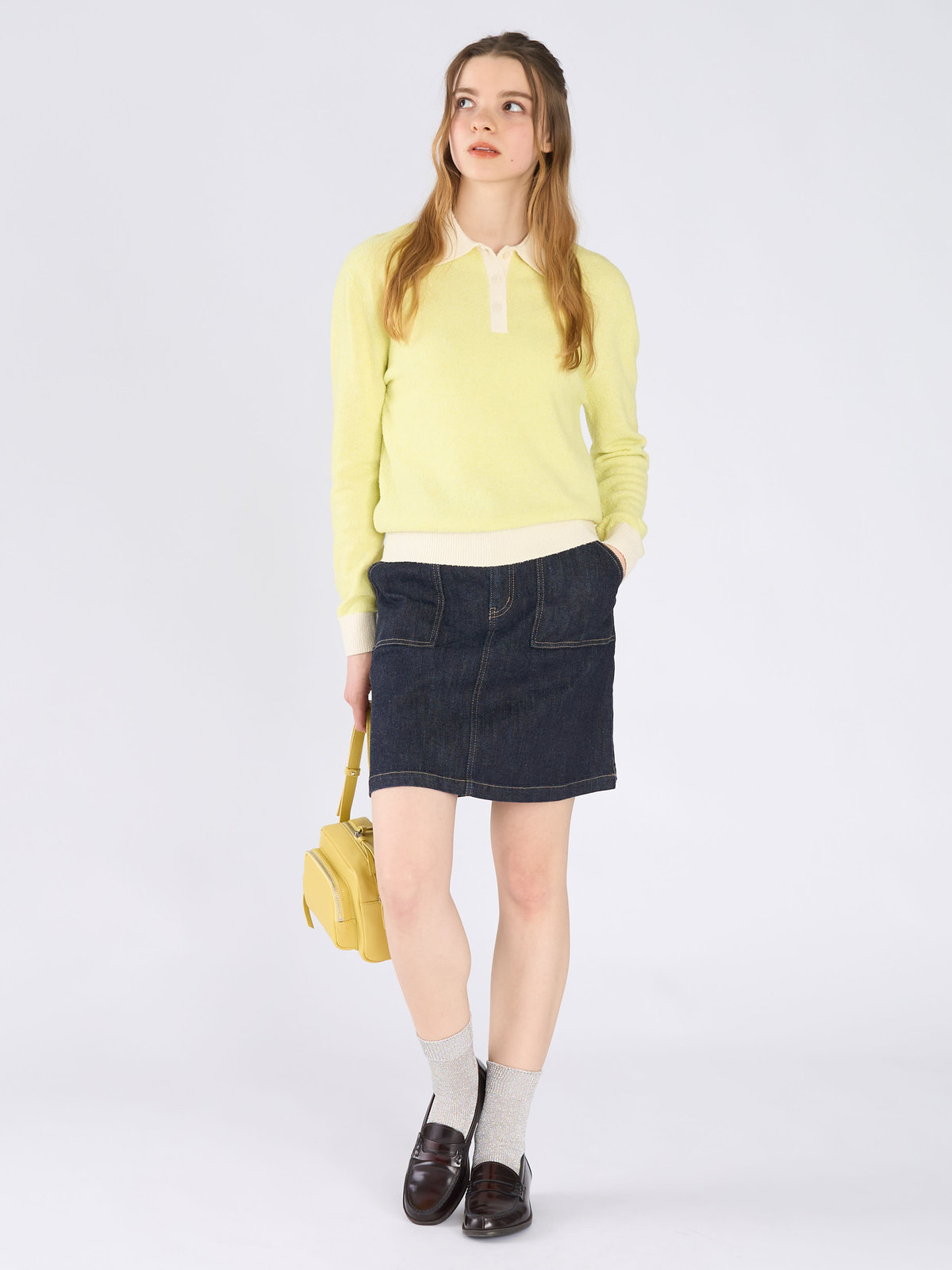 To b. by agnès b. バイカラー ポロ ニット プルオーバー イエロー