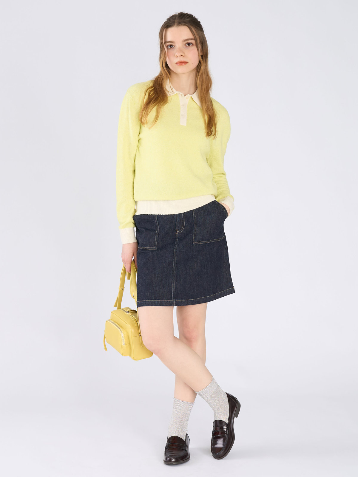 To b. by agnès b. バイカラー ポロ ニット プルオーバー イエロー