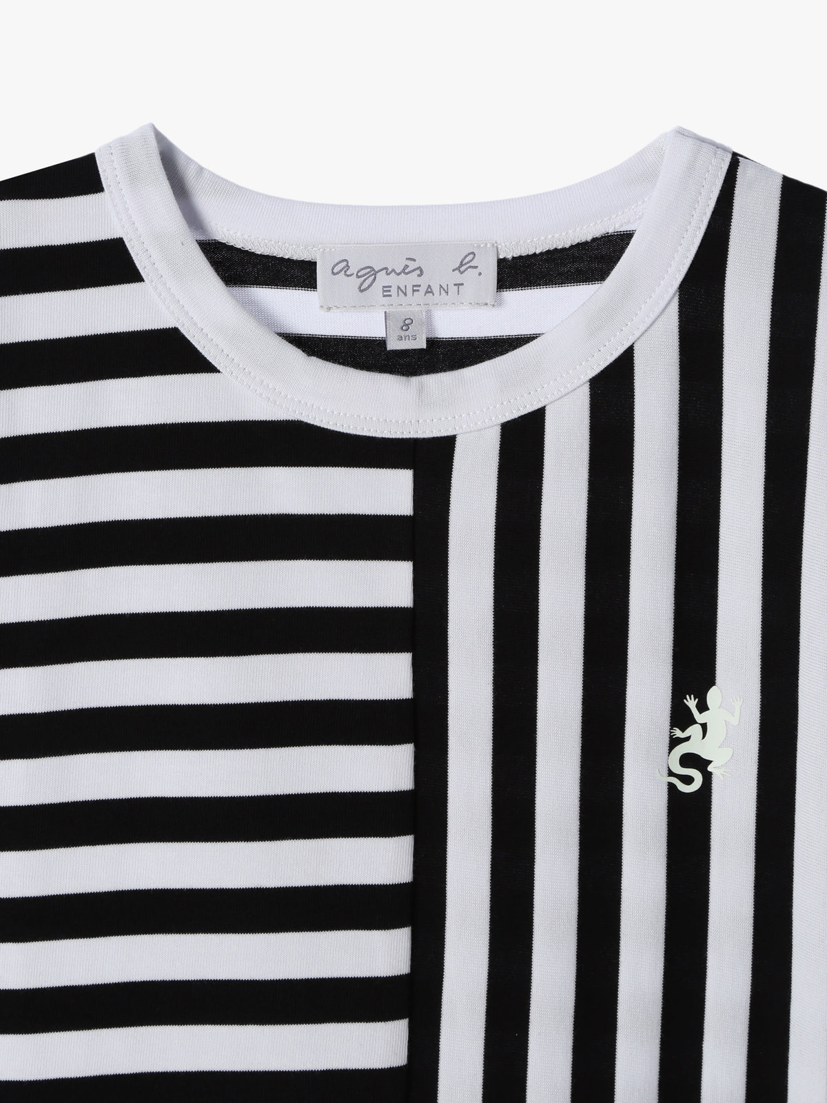 ENFANT ユニセックス キッズ 細ボーダー コットン 半袖 Tシャツ Lezard ホワイト×ブラック
