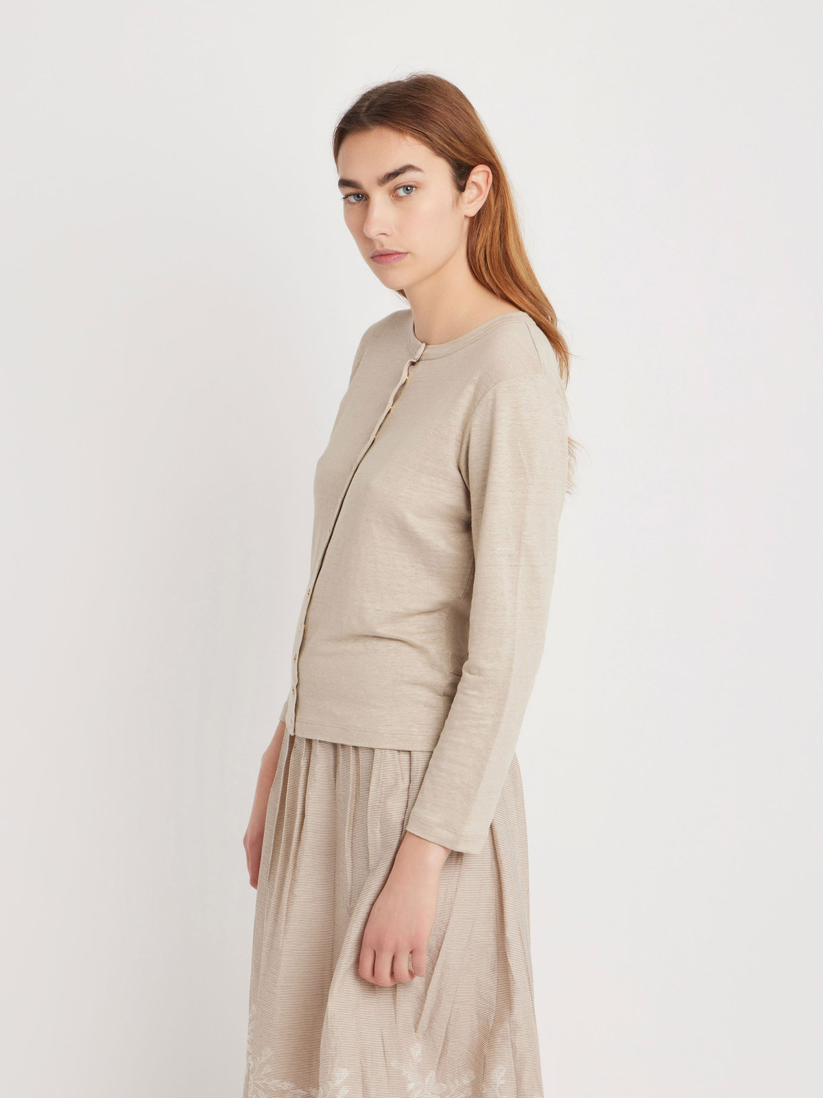 FEMME ウィメンズ リネン 長袖 カーディガンプレッション "Le Petit" ベージュ