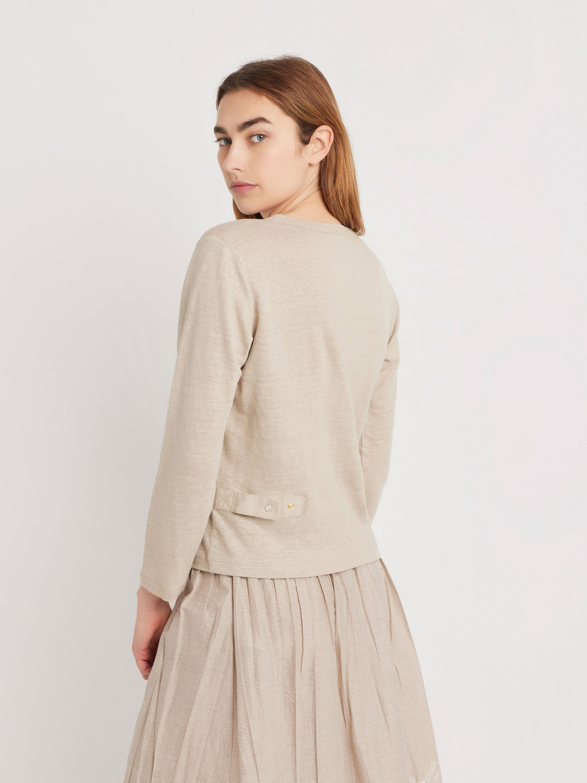 FEMME ウィメンズ リネン 長袖 カーディガンプレッション "Le Petit" ベージュ