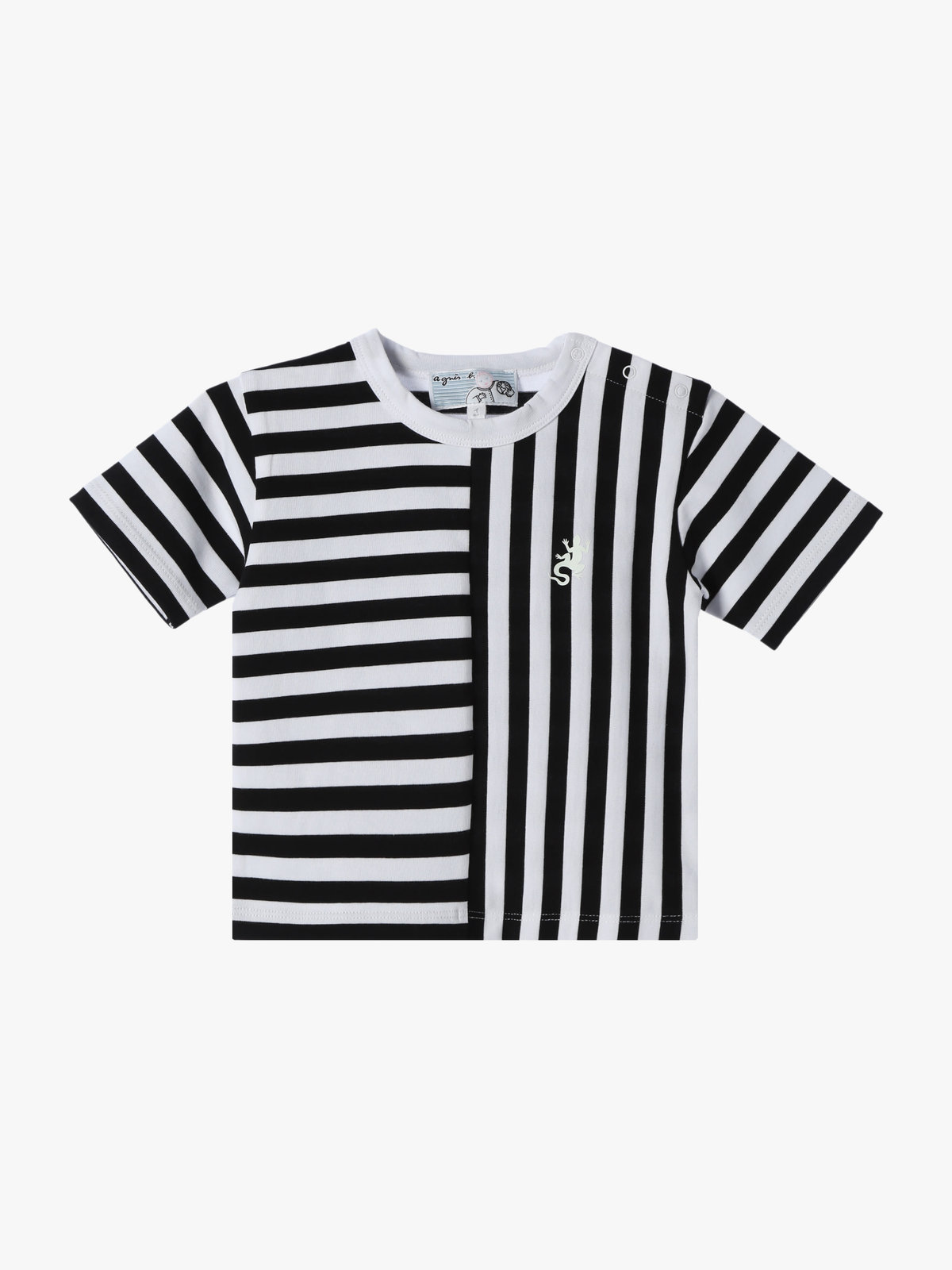 ENFANT ベビー ベビー 細ボーダー コットン 半袖 Tシャツ Lezard ホワイト×ブラック