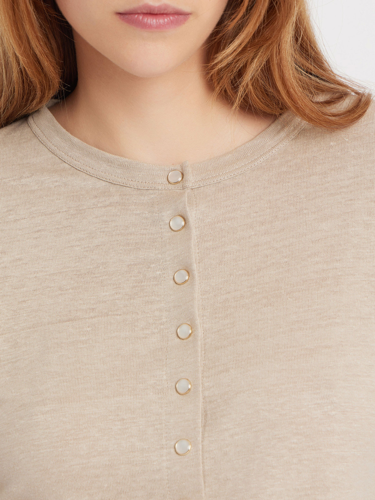 FEMME ウィメンズ リネン 長袖 カーディガンプレッション "Le Petit" ベージュ